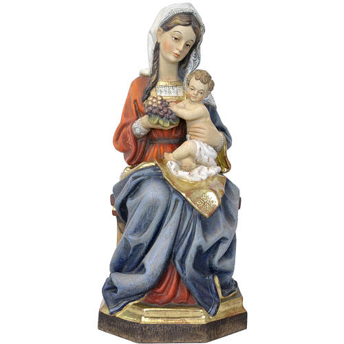 Virgen sentada con niño y uva, madera Valgardena Antiguo dorado 1