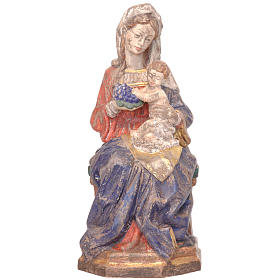 Virgen sentada con niño y uva, madera Valgardena Viejo Antiguo d