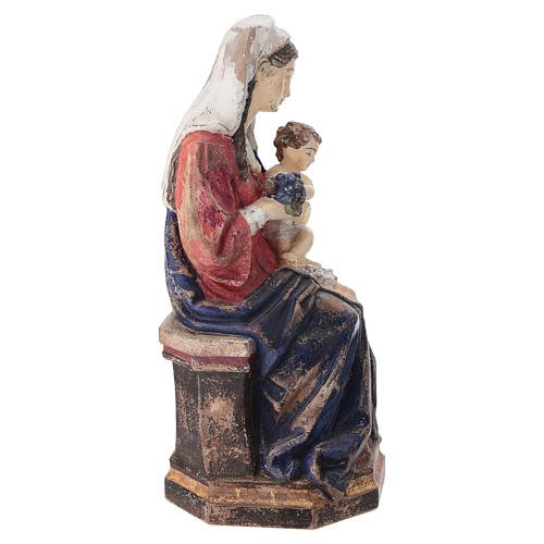 Vierge assise Enfant et raisin bois Valgardena Old Gold vieilli 6