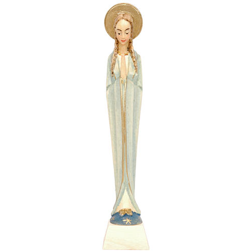 Virgen estilizada en madera de la Valgardena colorada 1
