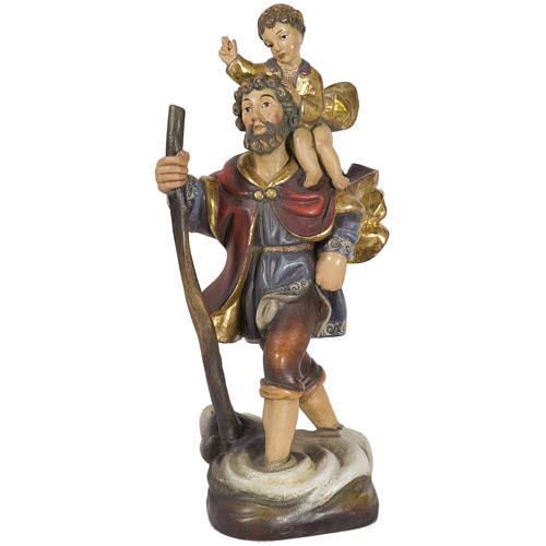 Saint Christophe avec Enfant 44 cm bois Valgardena Old Gold 1