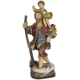 São Cristóvão com menino 44 cm madeira Val Gardena acab. Antigo Gold
