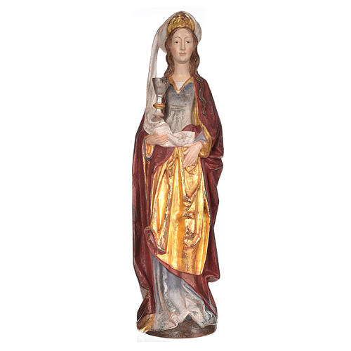 Heilige Barbara mit Kelch 56cm Grödnertal Holz antikisiert 1