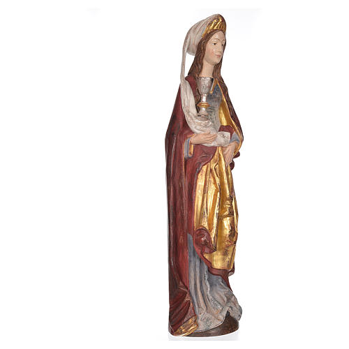 Saint Barbara with chalice in Valgardena wood, 56cm antique gold 3