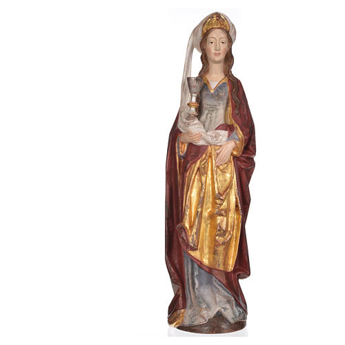 Sainte Barbara avec calice 56 cm bois Valgardena Old Gold 7