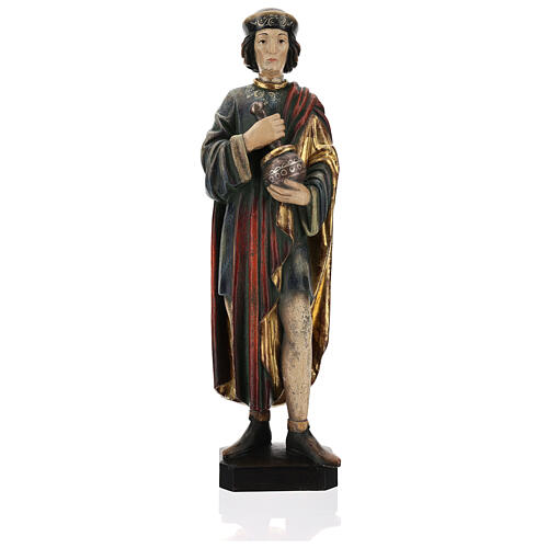 Święty Damian z moździerzem 50 cm drewno Valgardena Antico Gold 1