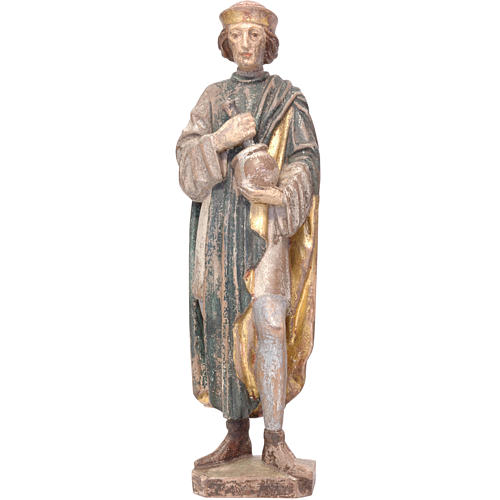 Saint Damien with mortar 25cm in Valgardena wood, old antique go 1