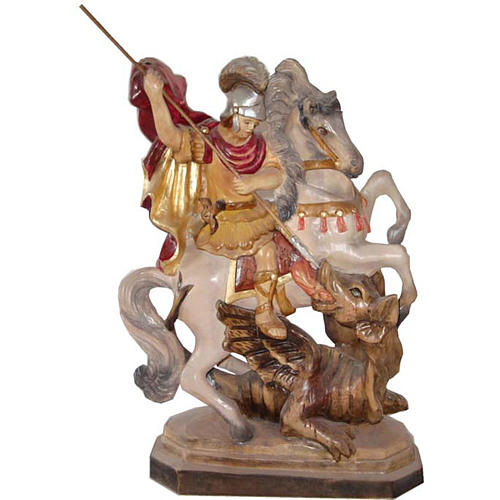 Saint George on horse statue in painted wood H40cm 1