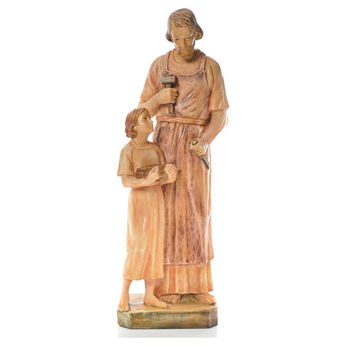 Saint Joseph the carpenter with baby statue in painted wood H110 1