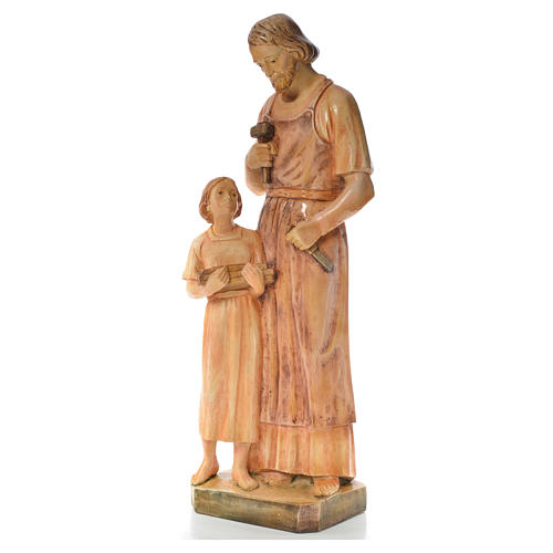 Statue Saint Joseph charpentier avec Enfant bois peint 2