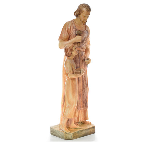 Statue Saint Joseph charpentier avec Enfant bois peint 4