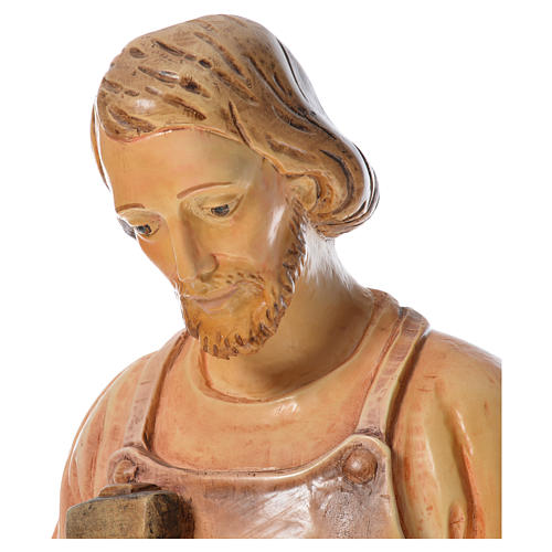 Statue Saint Joseph charpentier avec Enfant bois peint 6