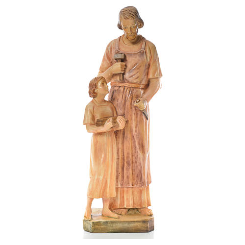 Saint Joseph the carpenter with baby statue in painted wood H110