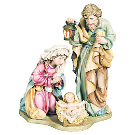 Holy Family in painted maple wood