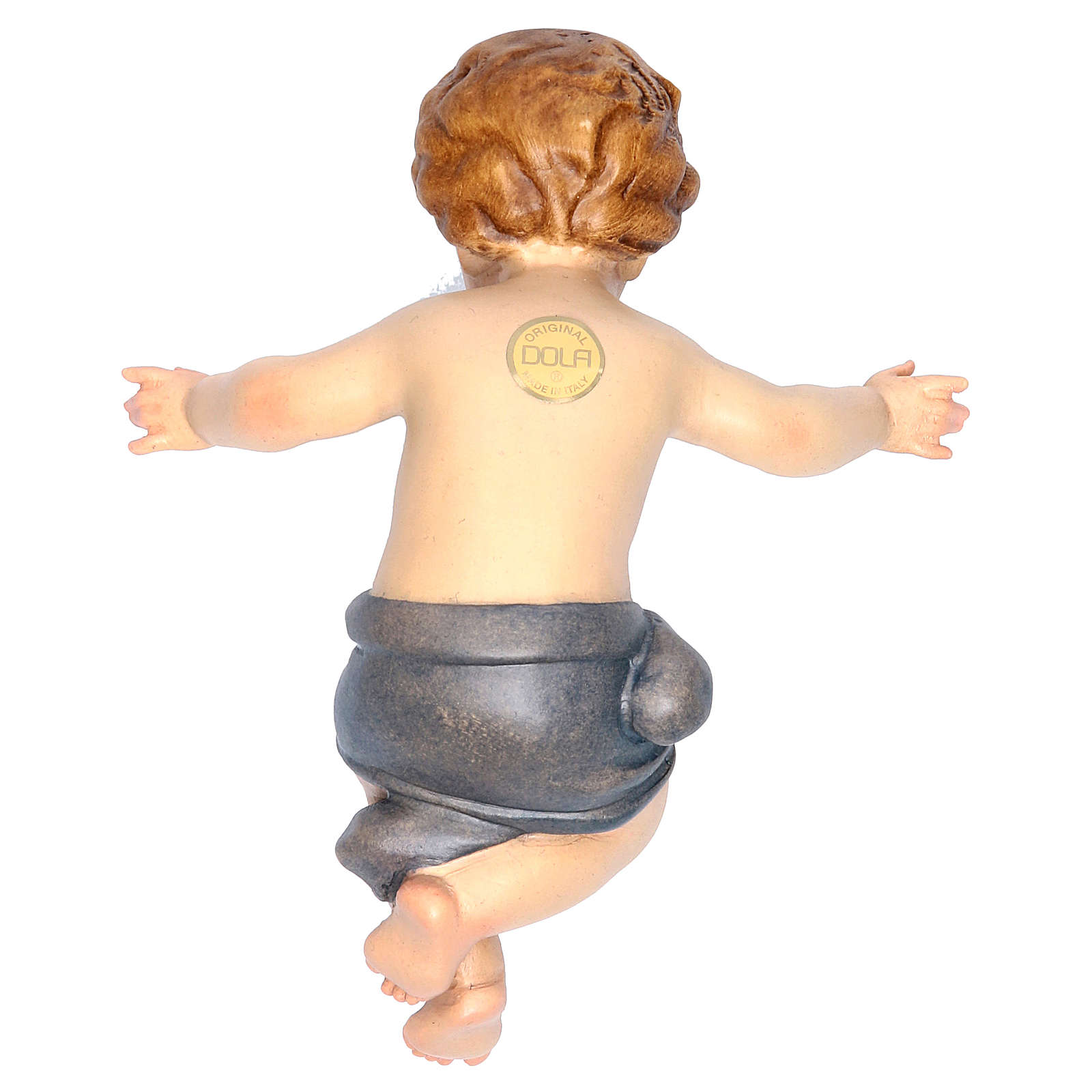 Baby Jesus wooden figurine with opened arms and blue drape online sales on HOLYART.co.uk