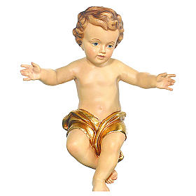 Statue Gesù Bambino: Bambinello Gesù braccia aperte in legno drappo dorato Statue Gesù Bambino: Bambinello Gesù braccia aperte in legno drappo dorato