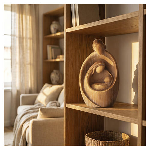 Modern style Holy Family in dark ash wood with golden edge, Val Gardena 2