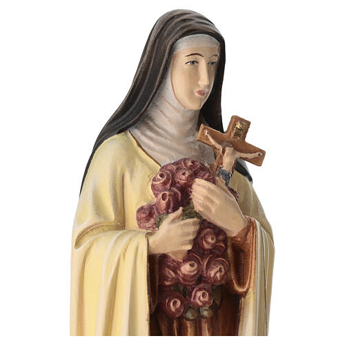 Saint Teresa with red roses in painted wood, Val Gardena 3