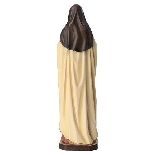 Statue Sainte Thérèse en bois coloré avec roses rouges 8