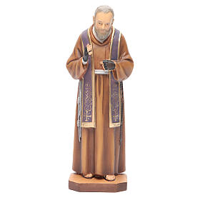 Statue Pater Pio mit Stola bemalten Grödnertal Holz