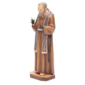 Statue Pater Pio mit Stola bemalten Grödnertal Holz