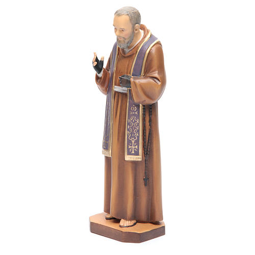 Statue Pater Pio mit Stola bemalten Grödnertal Holz 2