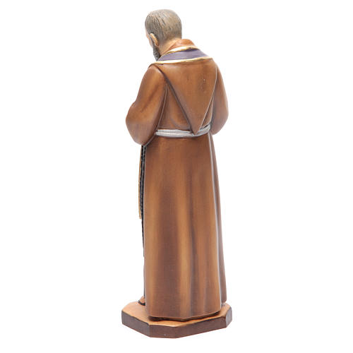 Statue Pater Pio mit Stola bemalten Grödnertal Holz 3