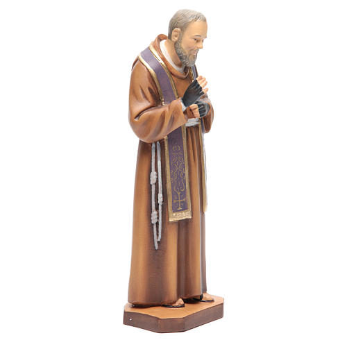 Statue Pater Pio mit Stola bemalten Grödnertal Holz 4