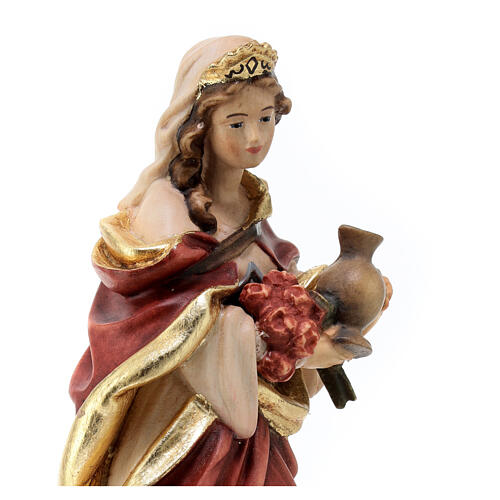 Saint Elisabeth with crown and jug in painted wood, Val Gardena 4