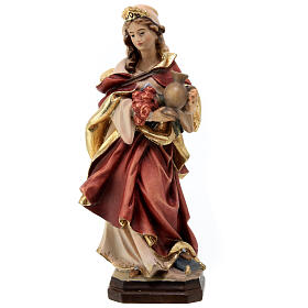 Saint Elisabeth with crown and jug painted wood statue, Val Gardena