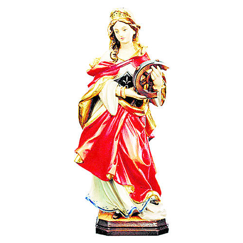 Saint Catherine with red dress in painted wood, Val Gardena 1