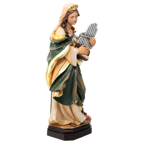 Santa Cecilia de madera pintada con instrumento musical 4