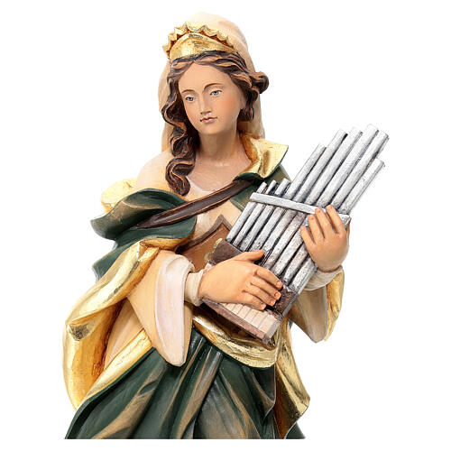 Saint Cecilia with musical instrument painted wood statue, Val Gardena 2