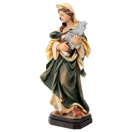 Saint Cecilia with musical instrument painted wood statue, Val Gardena 3