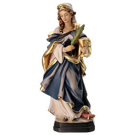 Statue de Sainte Odile en bois peint branche et calice