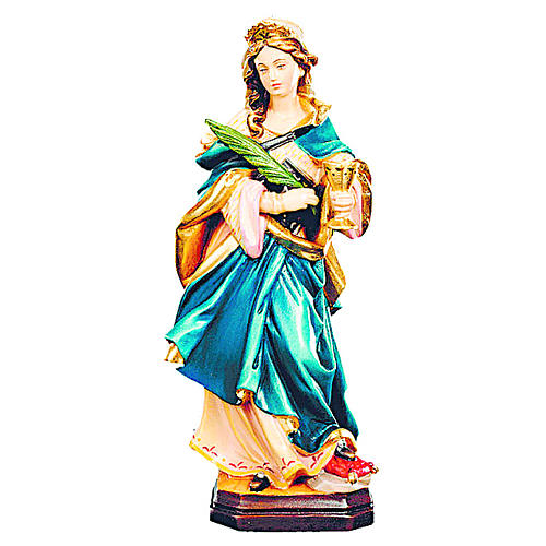 Statue de Sainte Odile en bois peint branche et calice 1