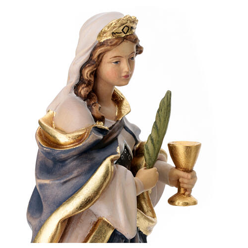 Statua di Santa Ottilia in legno dipinto ramo e calice 4