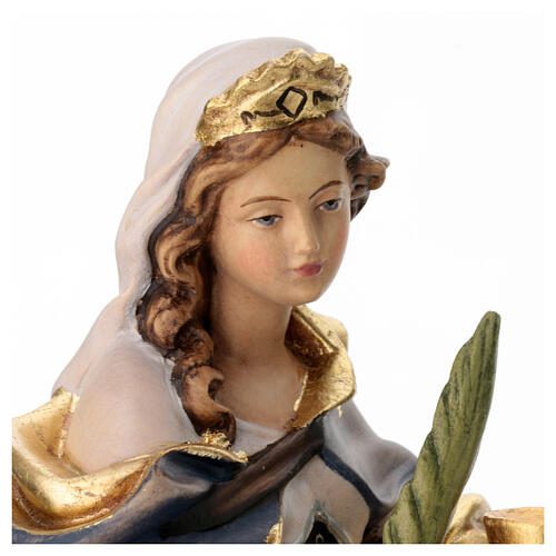 Statua di Santa Ottilia in legno dipinto ramo e calice 6