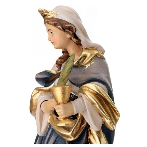 Statua di Santa Ottilia in legno dipinto ramo e calice 7