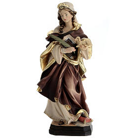 Saint Agnes with nuanced dress in painted wood, Val Gardena