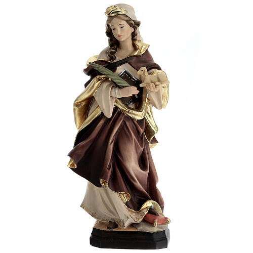Saint Agnes with nuanced dress in painted wood, Val Gardena 1