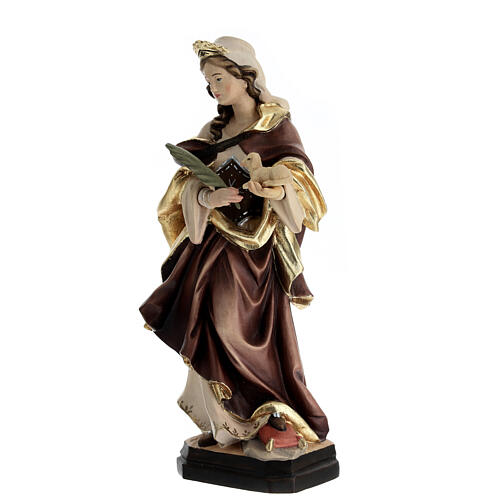 Saint Agnes with nuanced dress in painted wood, Val Gardena 3