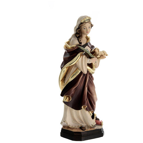 Saint Agnes with nuanced dress in painted wood, Val Gardena 5