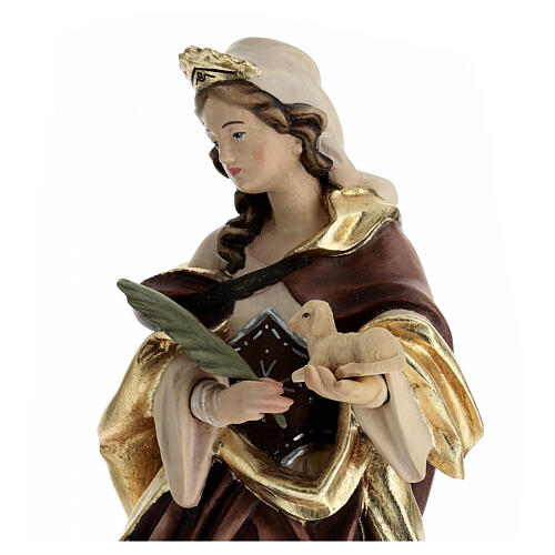 Estatua Santa Inés de madera pintada con vestido con matices de color 2