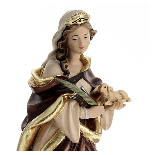 Estatua Santa Inés de madera pintada con vestido con matices de color 4
