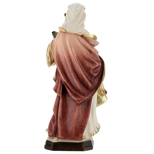 Estatua de Santa Verónica de madera pintada con vestido rojo y flores blancas 5