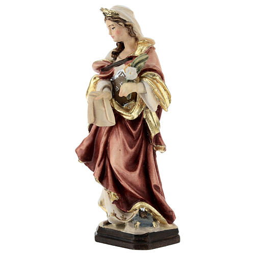 Statua di Santa Veronica in legno con veste rossa e fiori bianchi 3