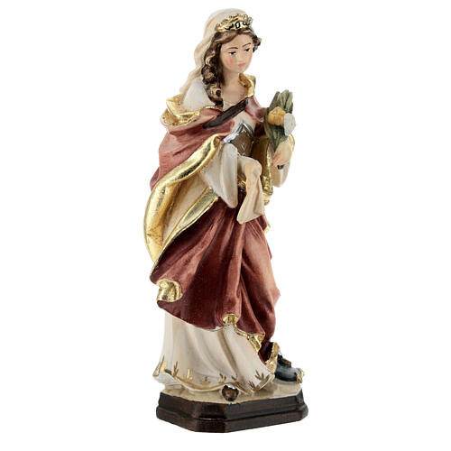 Statua di Santa Veronica in legno con veste rossa e fiori bianchi 4