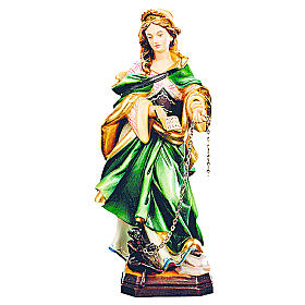 Santa Juliana de madera pintada con vestido verde y demonio encadenado