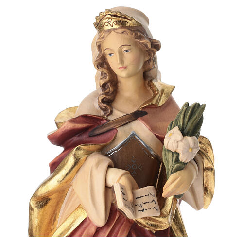 Santa Cristina in legno dipinto con fiore giallo e bianco 3